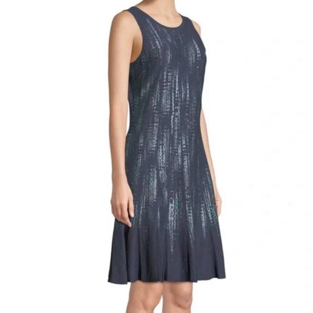 Nic+Zoe Blue Knit Twirl Textured Knee Length Sleeveless Dress Size Large